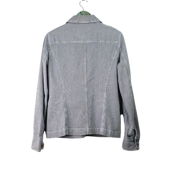 Ann Taylor Loft Denim Pin Stripe Conductor's Jacket Sz Small - Picture 2 of 12